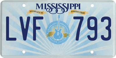 MS license plate LVF793