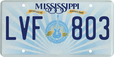 MS license plate LVF803