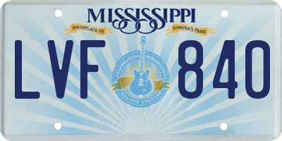 MS license plate LVF840