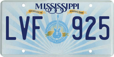MS license plate LVF925