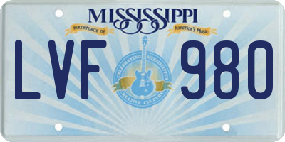 MS license plate LVF980