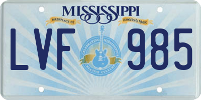 MS license plate LVF985