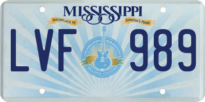 MS license plate LVF989