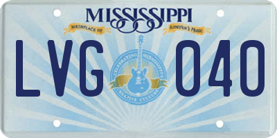 MS license plate LVG040