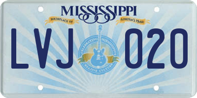 MS license plate LVJ020