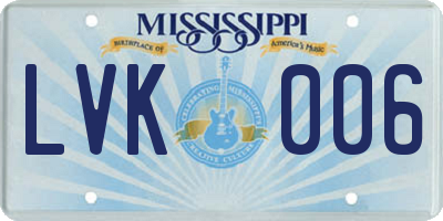 MS license plate LVK006