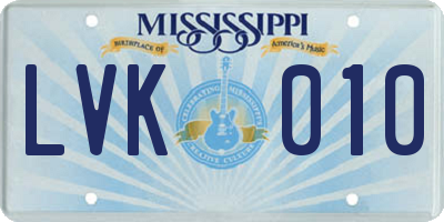 MS license plate LVK010