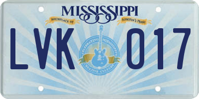 MS license plate LVK017