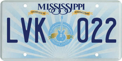 MS license plate LVK022