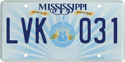MS license plate LVK031