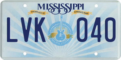 MS license plate LVK040