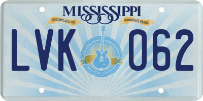 MS license plate LVK062