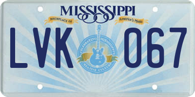 MS license plate LVK067