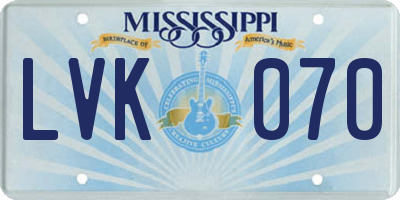 MS license plate LVK070