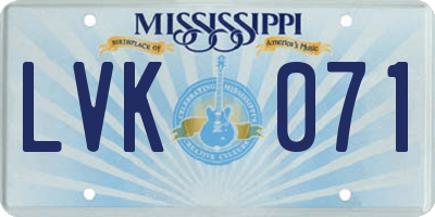 MS license plate LVK071