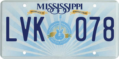 MS license plate LVK078