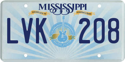 MS license plate LVK208