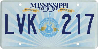 MS license plate LVK217