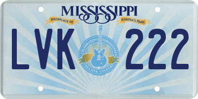 MS license plate LVK222
