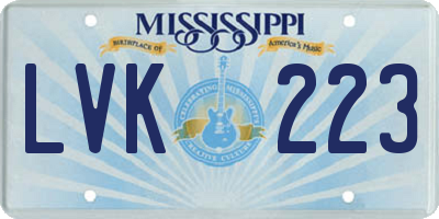 MS license plate LVK223