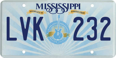MS license plate LVK232