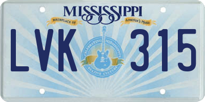 MS license plate LVK315