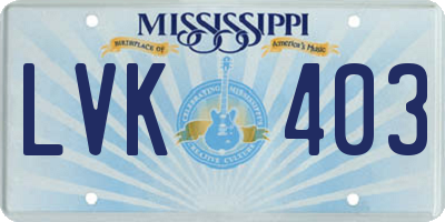 MS license plate LVK403