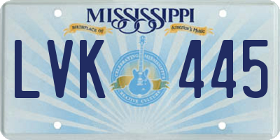 MS license plate LVK445