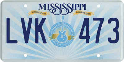 MS license plate LVK473