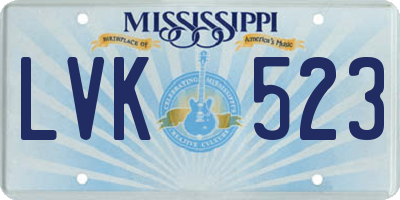 MS license plate LVK523