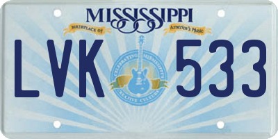 MS license plate LVK533