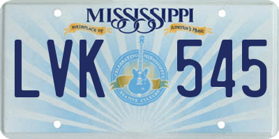 MS license plate LVK545