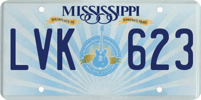 MS license plate LVK623