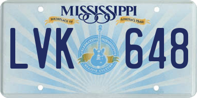 MS license plate LVK648