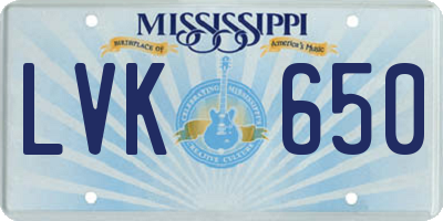 MS license plate LVK650