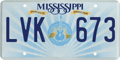MS license plate LVK673