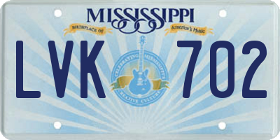 MS license plate LVK702