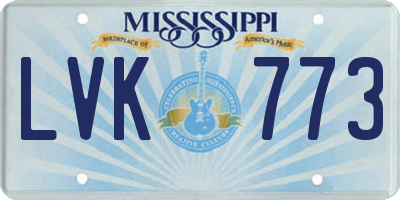 MS license plate LVK773