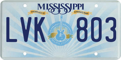 MS license plate LVK803