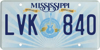 MS license plate LVK840