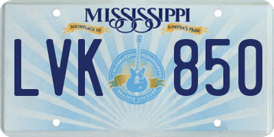 MS license plate LVK850