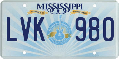 MS license plate LVK980
