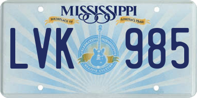 MS license plate LVK985