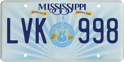 MS license plate LVK998
