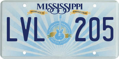 MS license plate LVL205