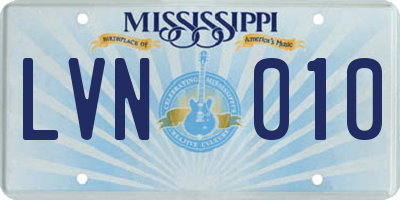 MS license plate LVN010