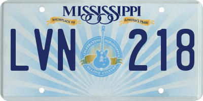 MS license plate LVN218