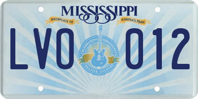 MS license plate LVO012