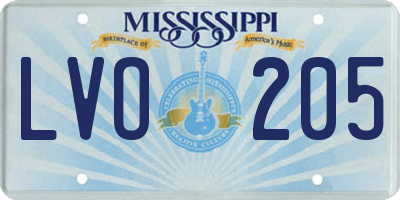 MS license plate LVO205
