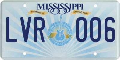MS license plate LVR006